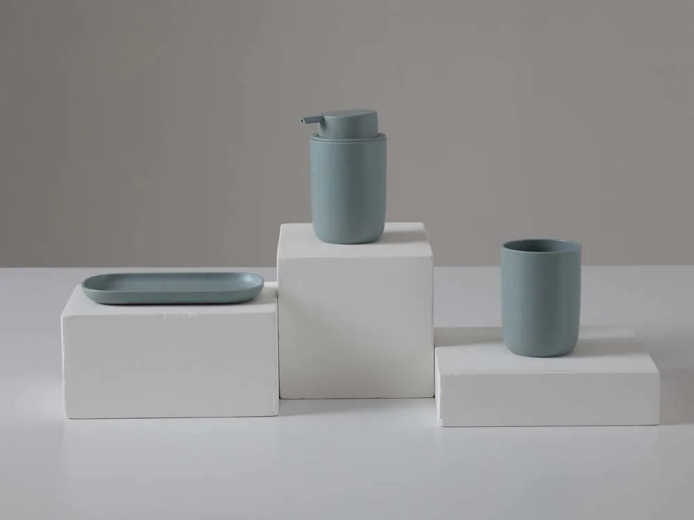 Set accessori da appoggio 3 pezzi in plastica verde acqua | Taki