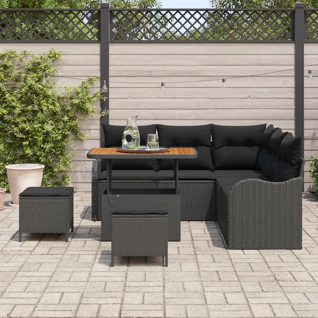 Set Divano da Giardino con cuscino con archiviazione 8 pcs Nero