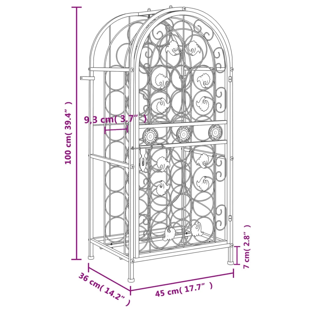 Portavini da 33 Bottiglie Nero 45x36x100cm in Ferro Battuto 358369
