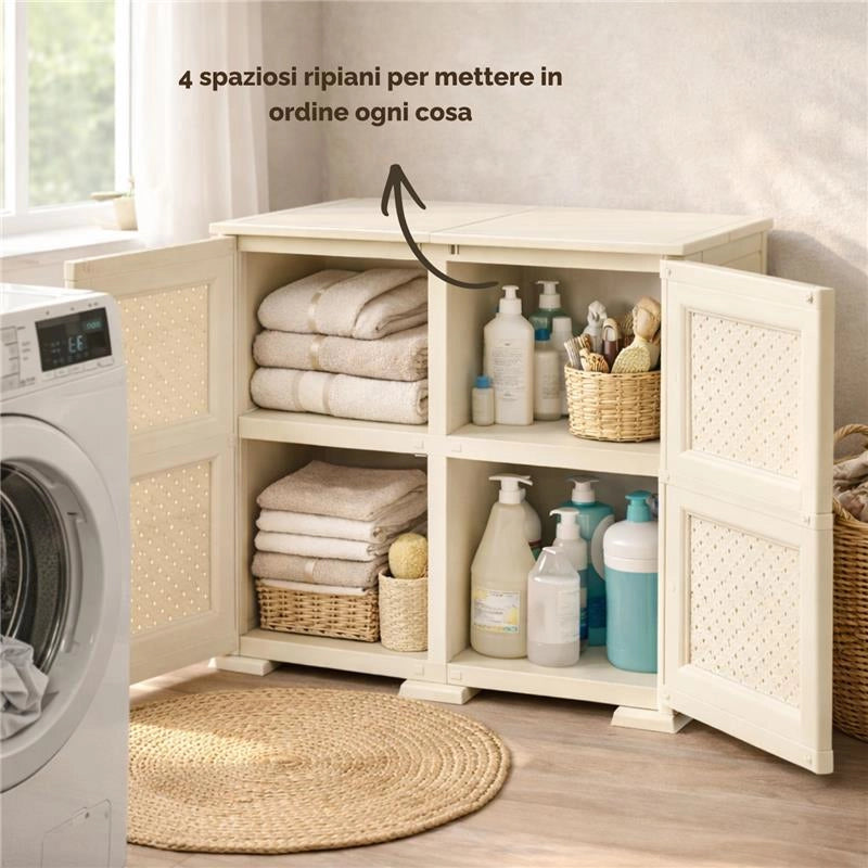 ARMADIO 2 MODULI ANGORA 79X43X85,5 CM CON ANTA TRAFORATA – MOBILE CONTENITORE DECORATIVO PER ZONA LIVING E INGRESSO