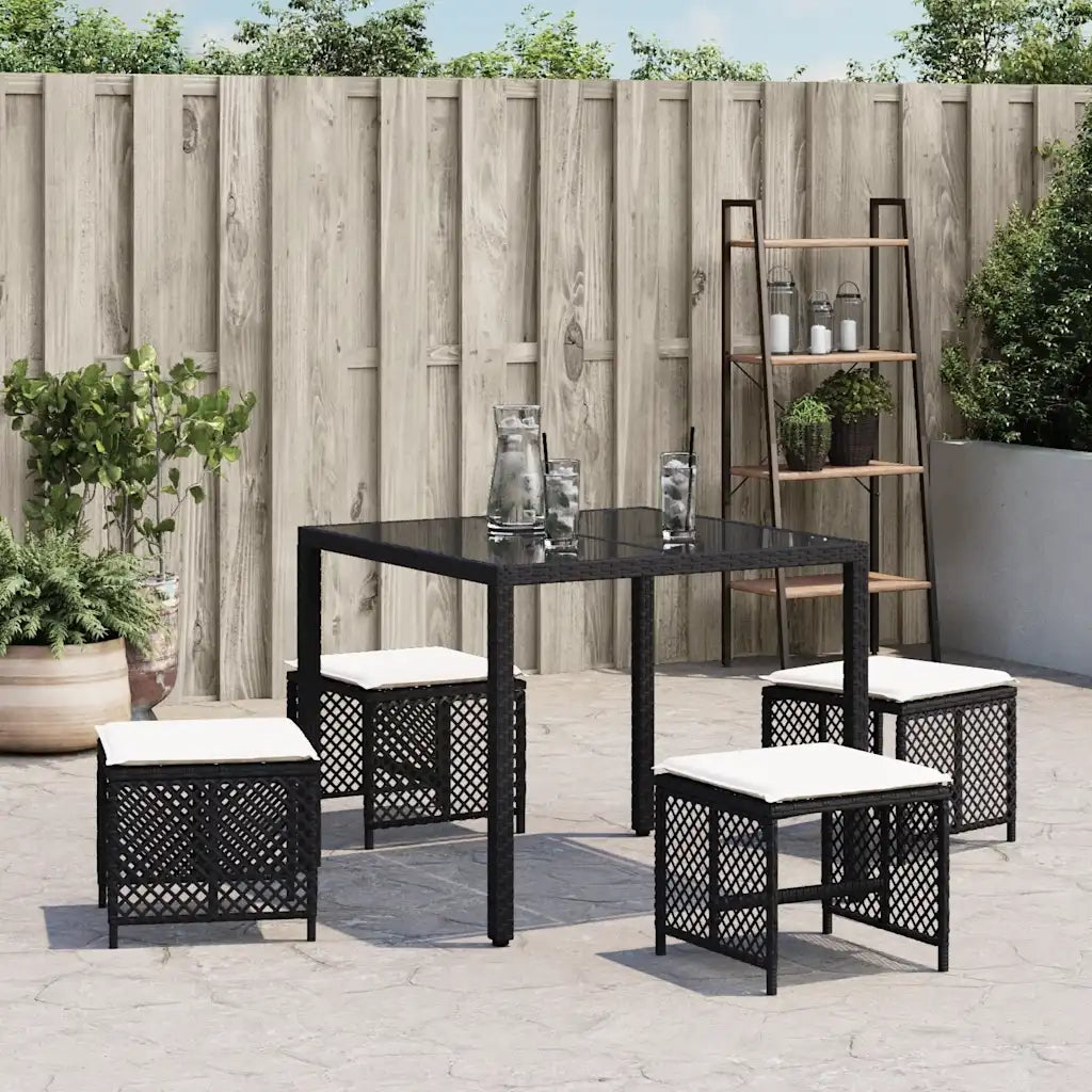 Sgabelli da Giardino con Cuscini 4pz Neri 41x41x36cm Polyrattan 365048