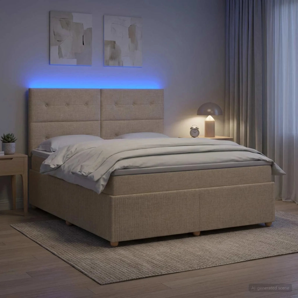 Letto Box Spring LED con Materasso Crema 160 x 200 cm Tessuto 3455900