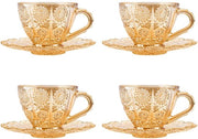 Set di Tazze da Tè in Vetro da 4 - 150 ml - Bollitori da Caffè Vintage - Adatto per Microonde/Lavastoviglie - Motivo di Fiori Elegante - Per Bevande Calde/Fredde