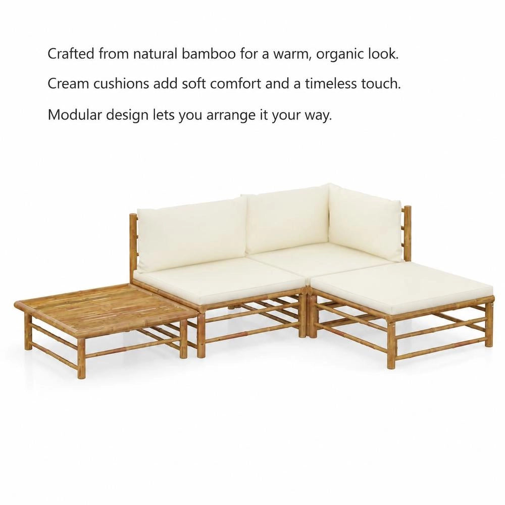 4-piece Garden Lounge Set With Cream-white Bamboo Cushions