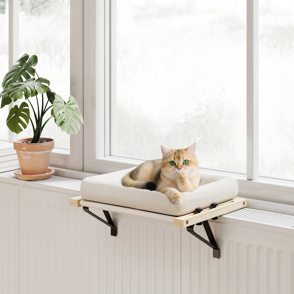Cuccia per Gatti da Termosifone ¨C Xylo ¨C Bianco con Cuscino e Telaio in Legno