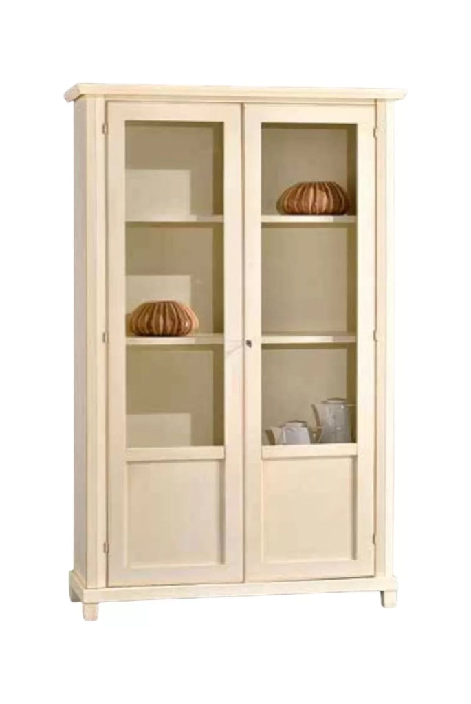 Vetrina in legno 2 porte arte shabby avorio patinato 120x40x189