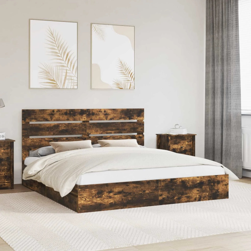 Letto con Contenitore con testiera Rovere fumé 180 x 200 cm 3411881