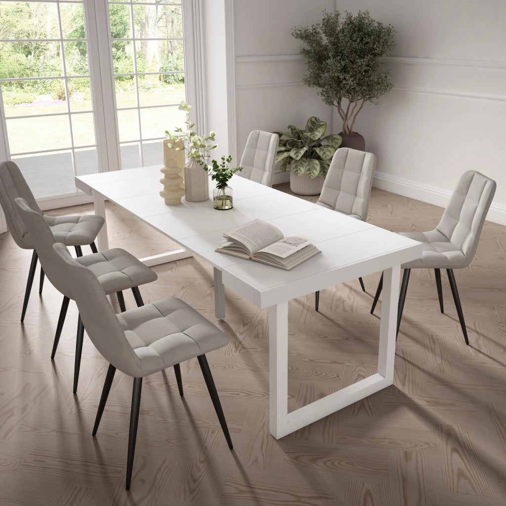 Consolle allungabile, 222x90x73cm, Per 10 persone, Gambe in legno, Bianco RF2977
