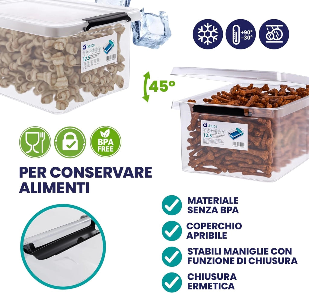 10x Contenitore Trasparente 12,5L con Coperchio BPA Free Scatole Impilabili Scatola Organizer Cucina Congelatore Contenitori Plastica Box