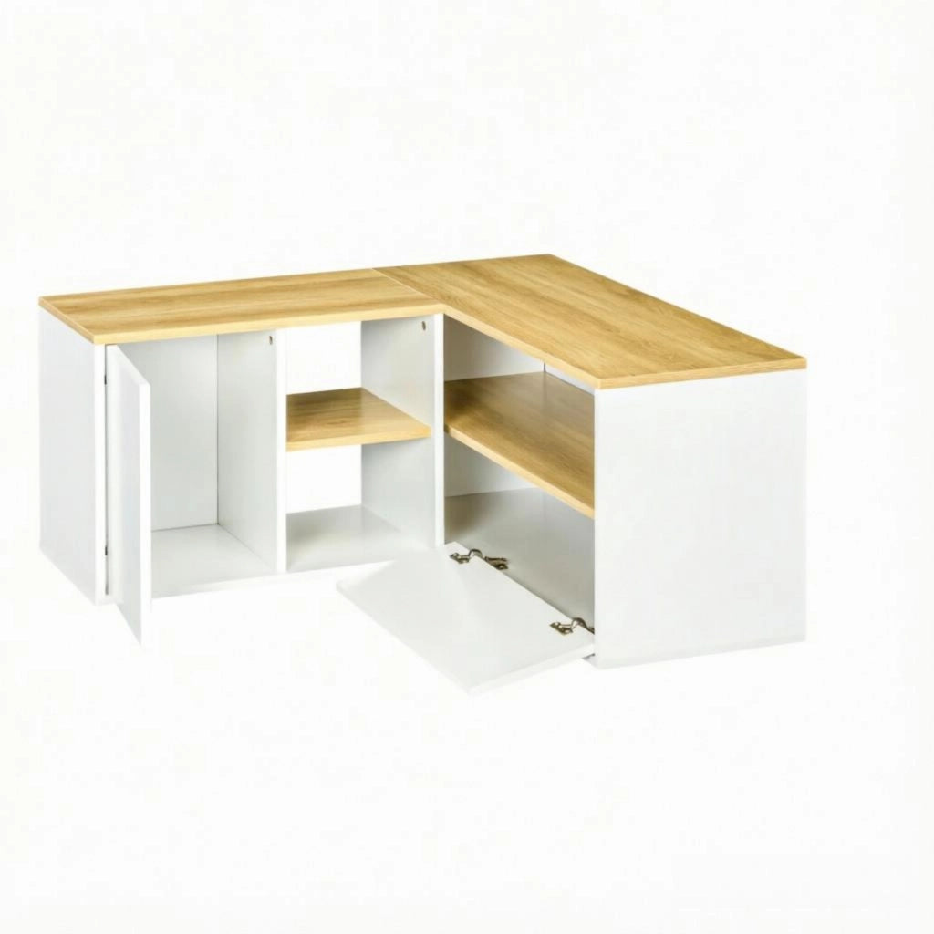 MOBILE TV Angolare 90x90x45 cm Bianco ed Effetto Legno in Pannello Truciolare