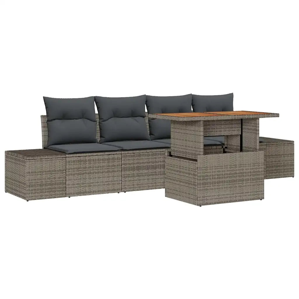 Set da Pranzo per Giardino con cuscino 5 pcs Grigio e Marrone