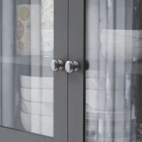 Armadio da Cucina Buffet Cucina 5 Ante di Cui 2 Vetrate e 1 Cassetto, 1 Nicchia Centrale, Altezza 180 cm, Grigio