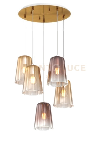 SOSPENSIONE OTTONE SAT. TONDA 5 LUCI (3 AM + 2 RA) 1164OS-S5 T-AR