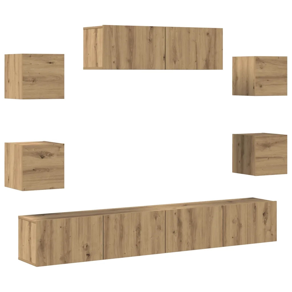 Set Mobile TV 7 pz Montato a Parete Rovere in Legno Multistrato 3329210