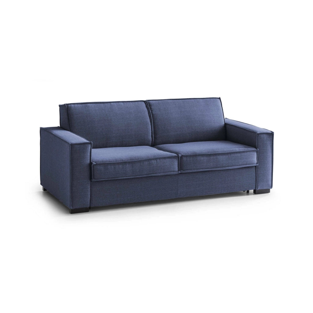Divano Letto Amapola, Divano a 2 posti Large, Made in Italy, SofÒ  Soggiorno con apertura girevole, in tessuto imbottito, con Braccioli standard, cm 200x95h90, Blu