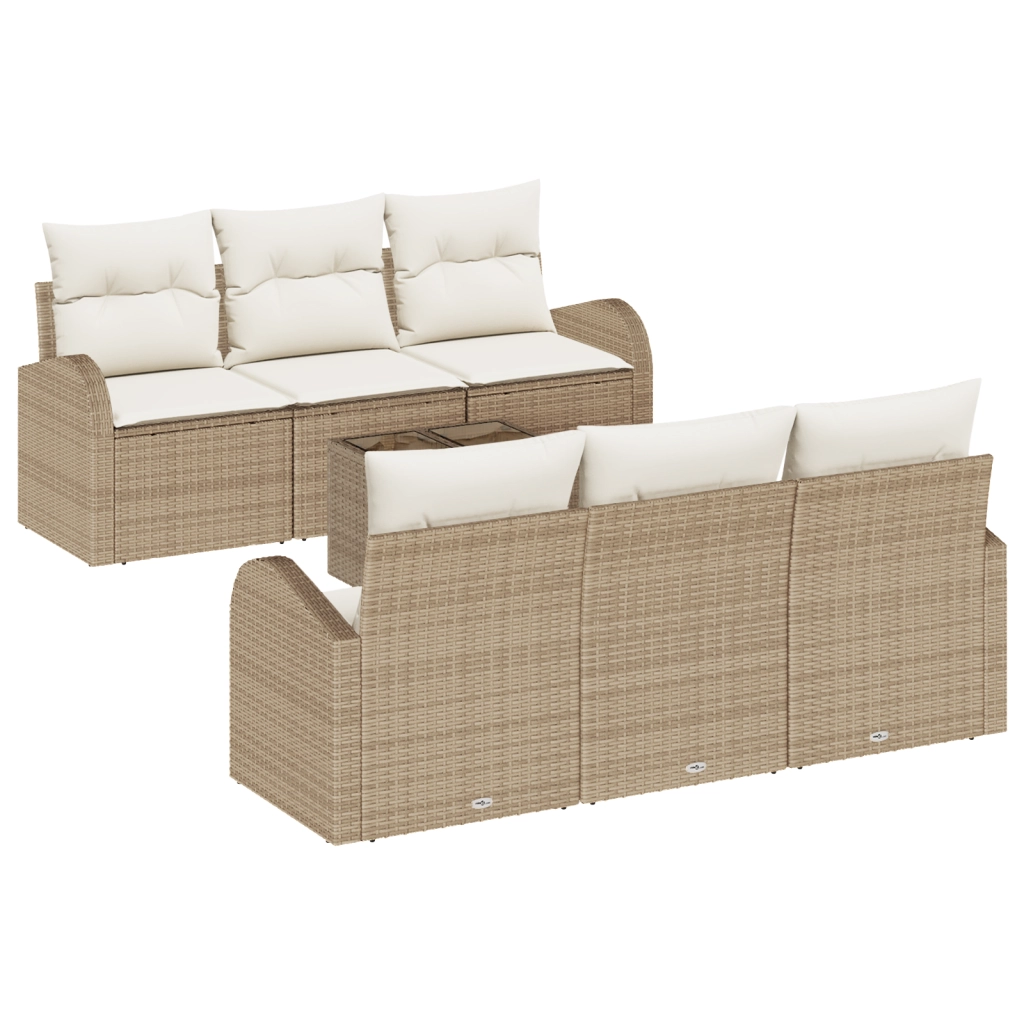 Set Divano da Giardino 7 Pezzi con Cuscini Beige Rattan Polietileno