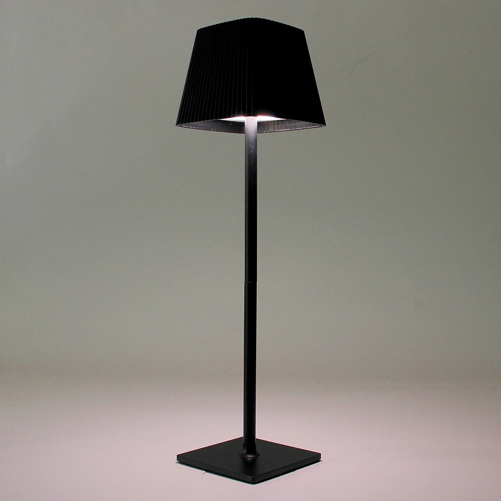 LAMAPADA LED DA TAVOLO NERA RICARICABILE CON PARALUME QUADRATO PLISSETTATO - LUCE DIMMERABILE A 3 TEMPERATURE COLORE SENSORE CREPUSCOLARE RICARICA SOLARE