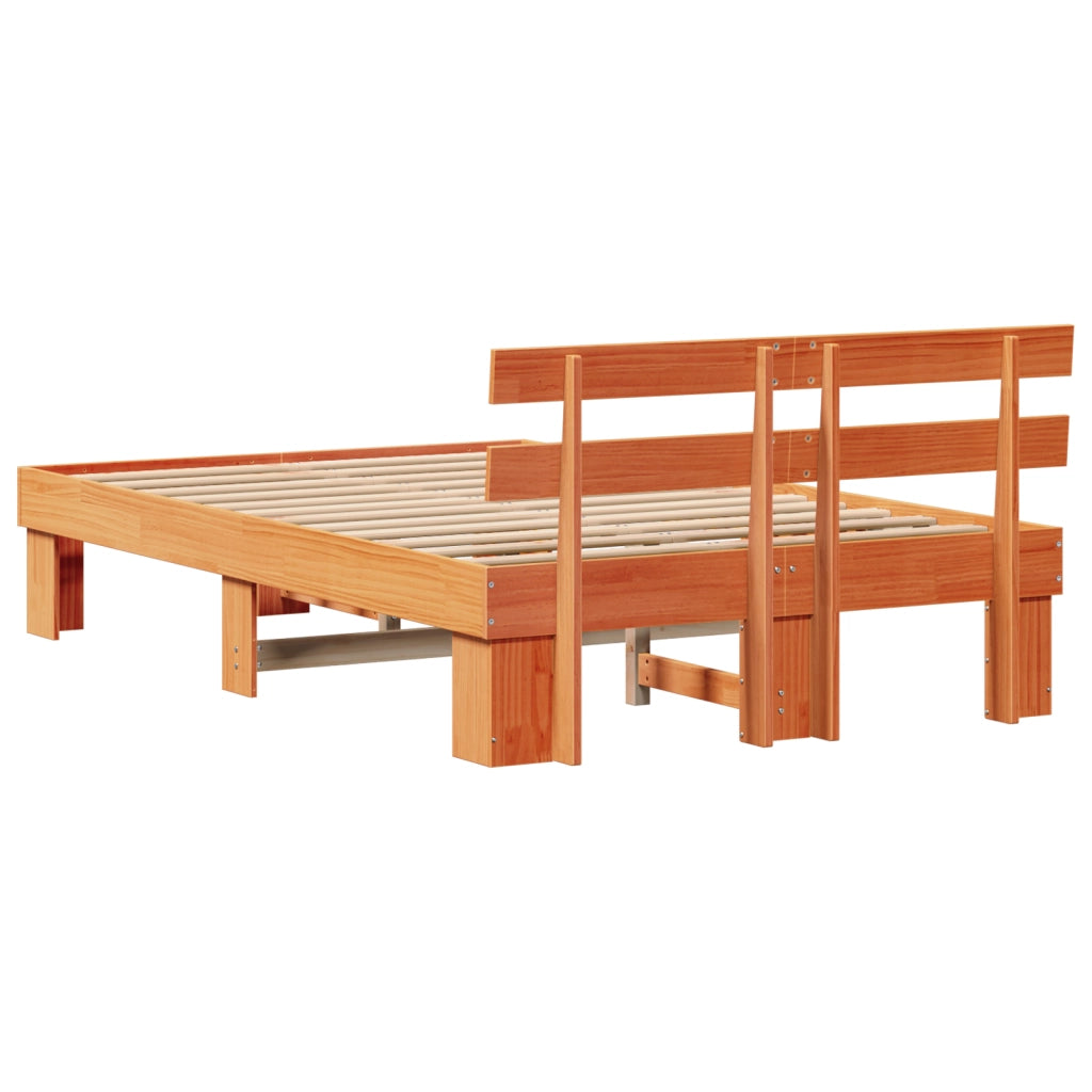 Struttura letto con testata marrone cerato 140x190 cm legno massello di pino