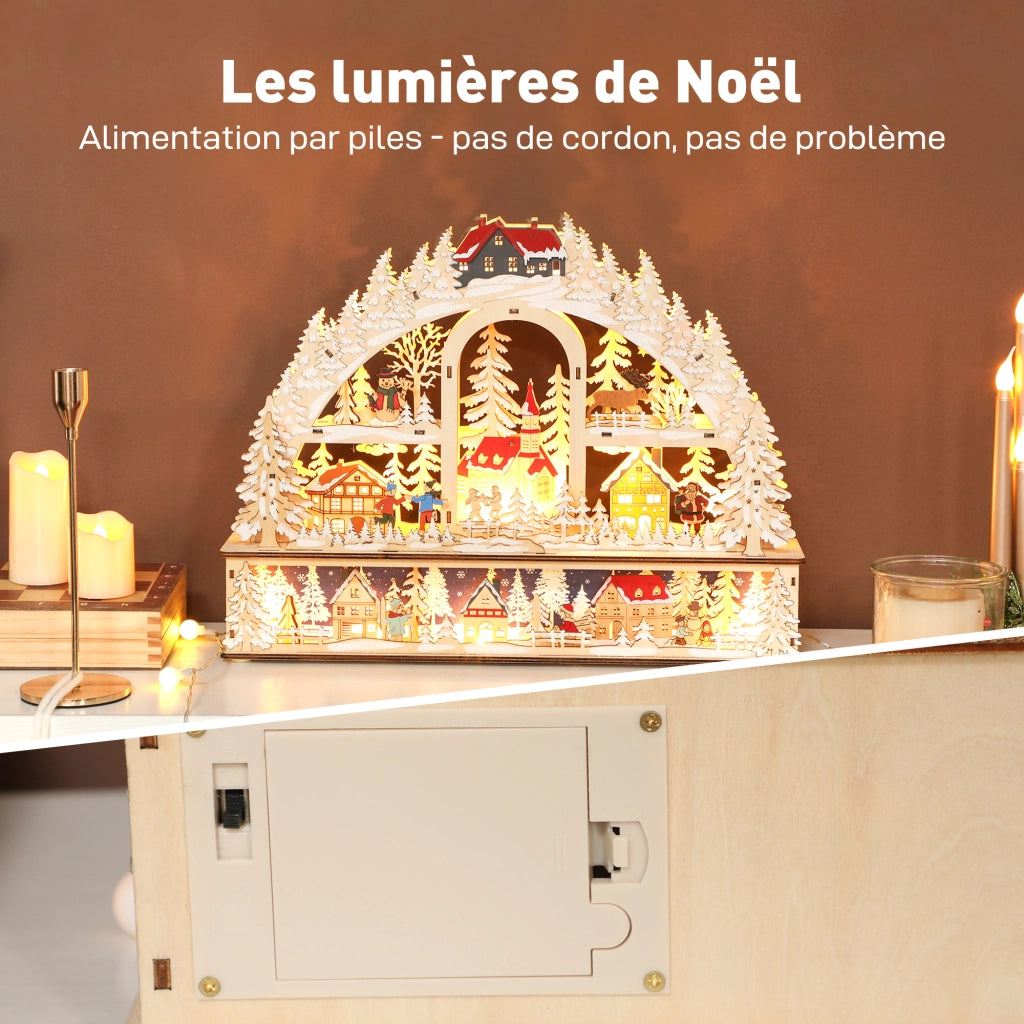 Villaggio di Natale ¨C zephmum ¨C con LED, in legno, 45x10x35 cm