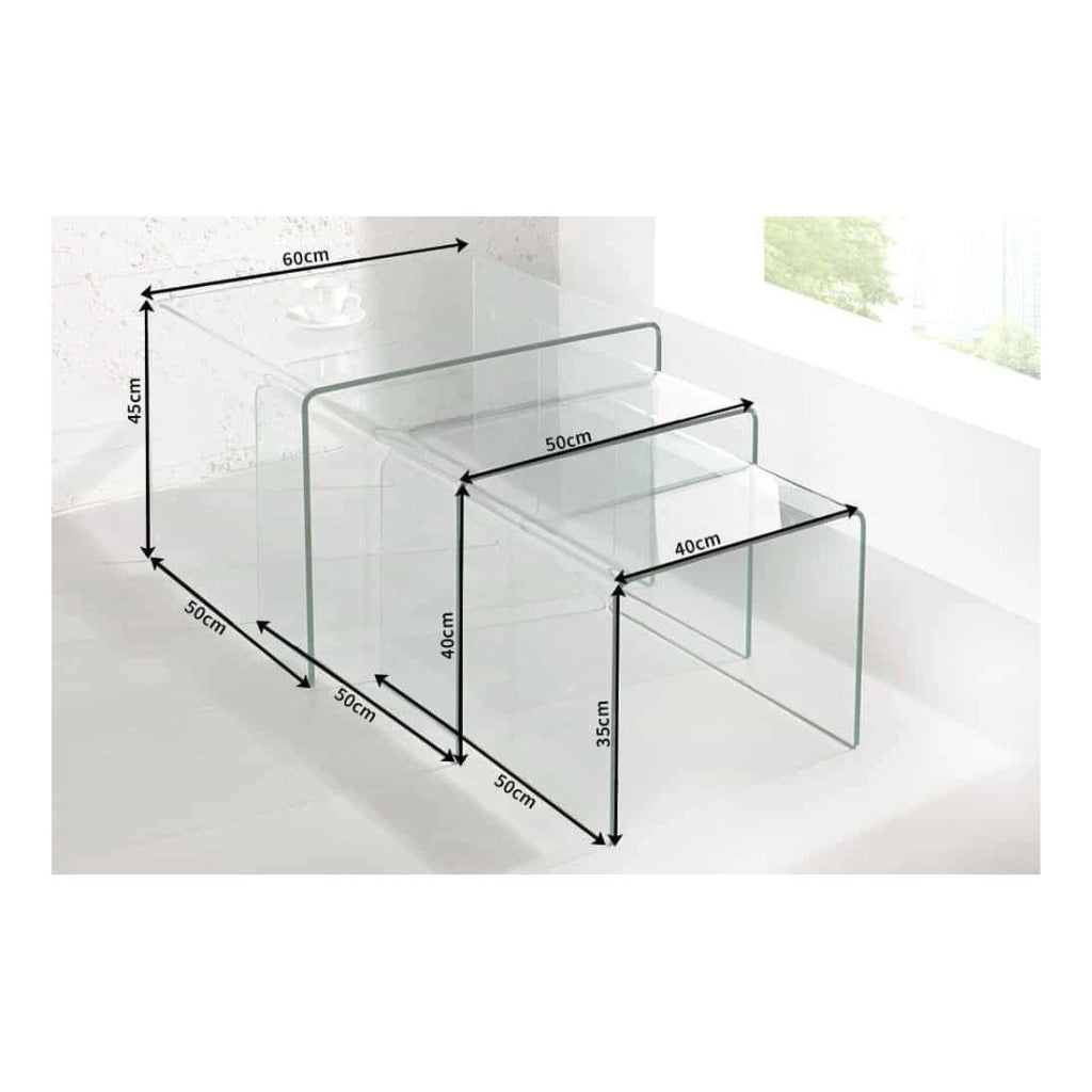 Tavolini impilabili HOLOW – Set di 3 tavolini bassi design in vetro temperato