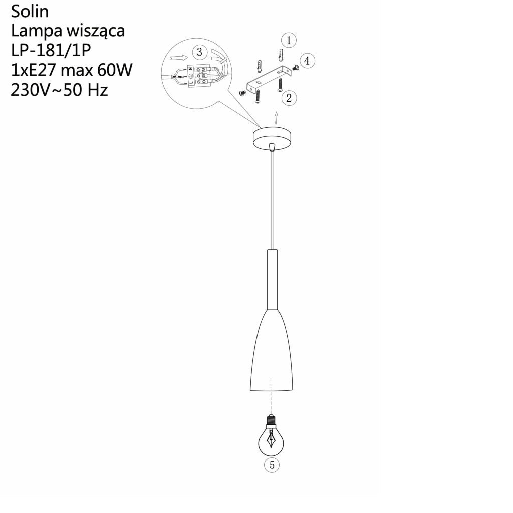 Lampada a sospensione Light Prestige Solin nera E27 Ø10