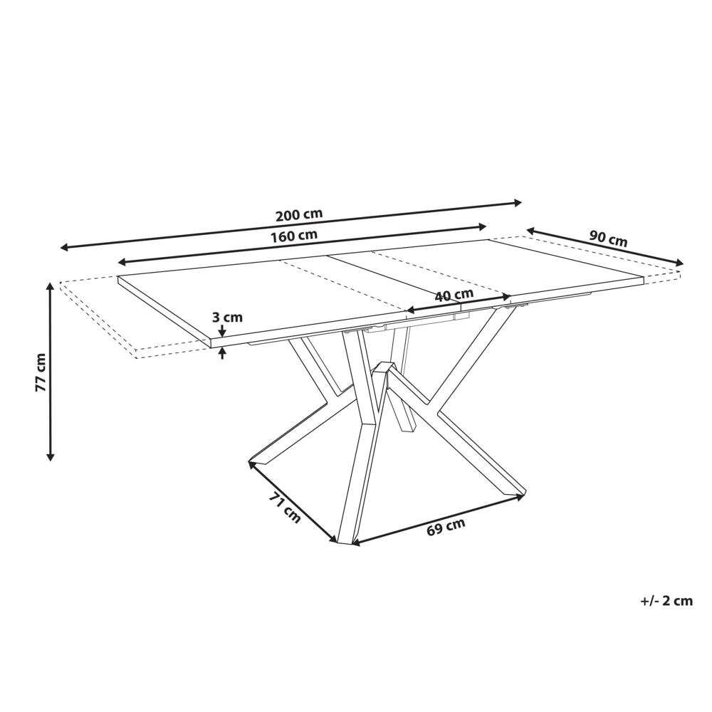 Tavolo da pranzo allungabile 160/200 x 90 cm marrone chiaro con piano in MDF e gambe in metallo in stile industriale moderno