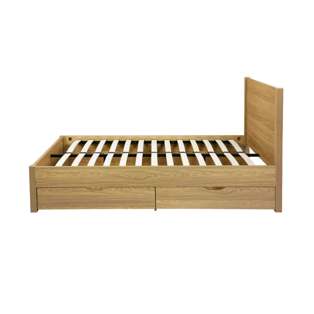 Letto con rete a doghe e testiera 160x200cm + 4 cassetti, marrone