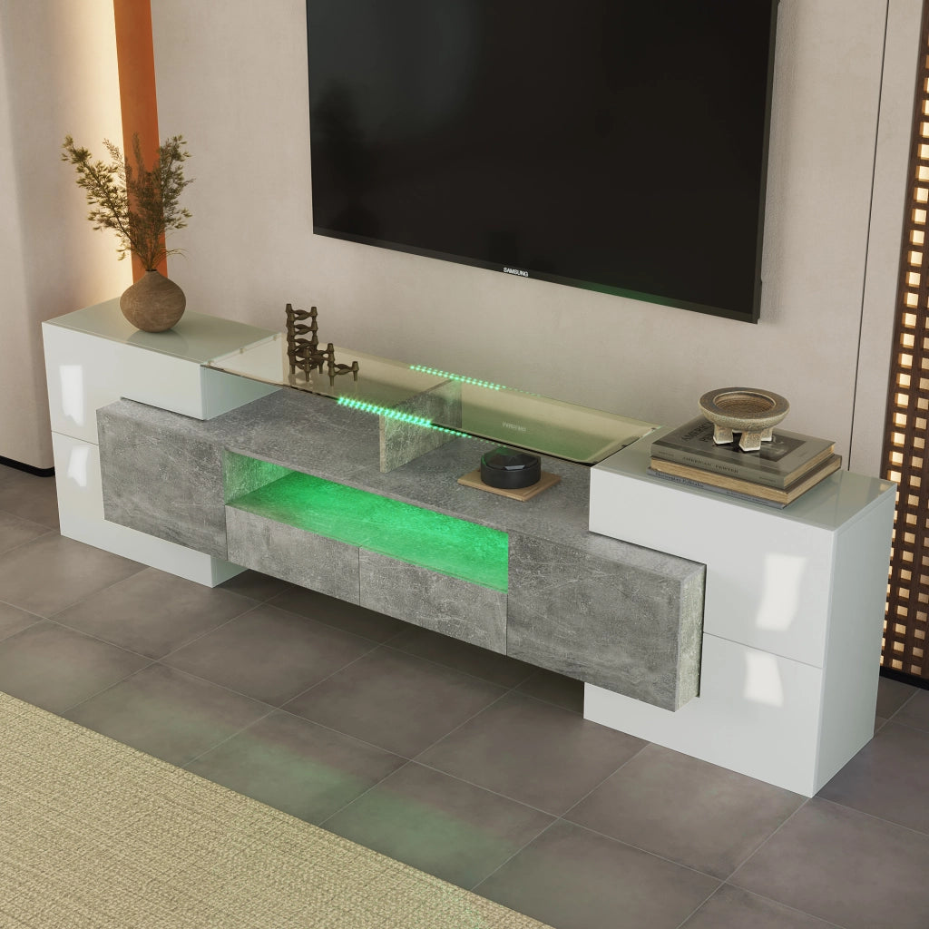 Mobile TV con 6 Ante; 2 Cassetti e LED Multicolore; Frontale Lucido; in MDF; 200¡Á35¡Á60 cm; Grigio