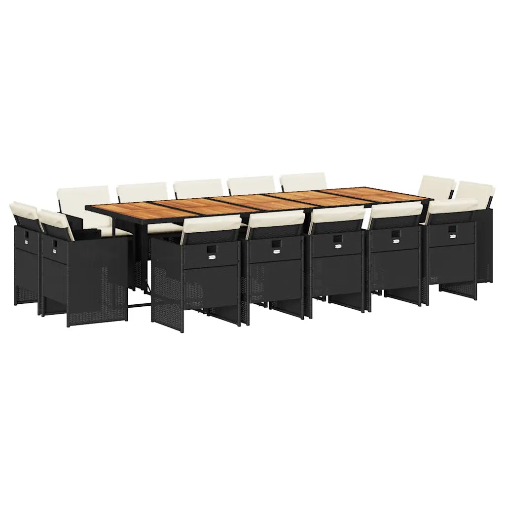 Set da Pranzo da Giardino 15 pz con Cuscini Nero in Polyrattan 3277826