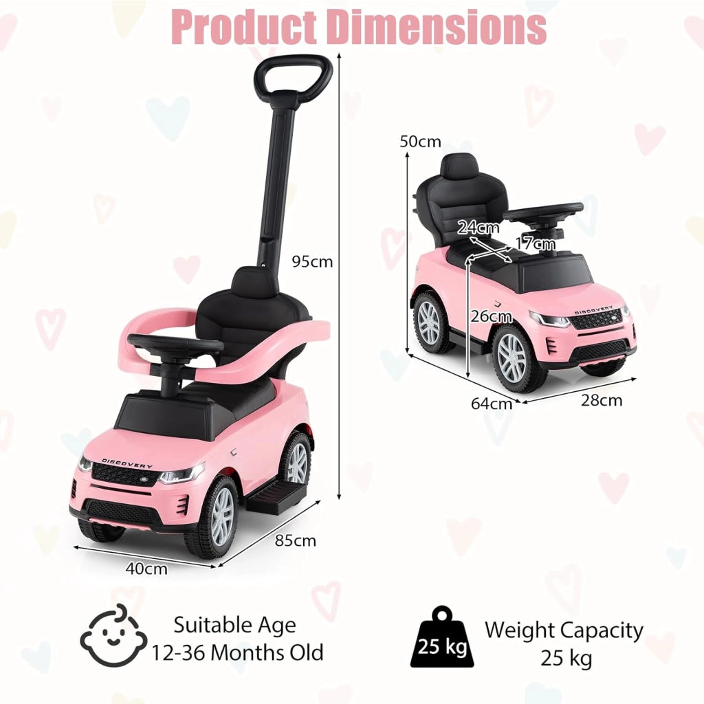 Macchina Cavalcabile per Bambini 1-3 Anni, Cavalcabile Bambino 3 in 1, Pignée Amovibile, Guida Realistica con Volante, Clacson, Musica, Carico 25 kg, Ruote Antiscivolo, Regali Bambini (Rosa)