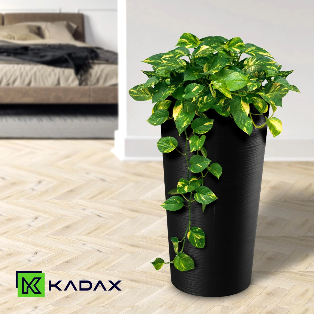 Vaso da fiori KADAX 47 cm con coperchio e inserto, vaso da fiori in plastica nero