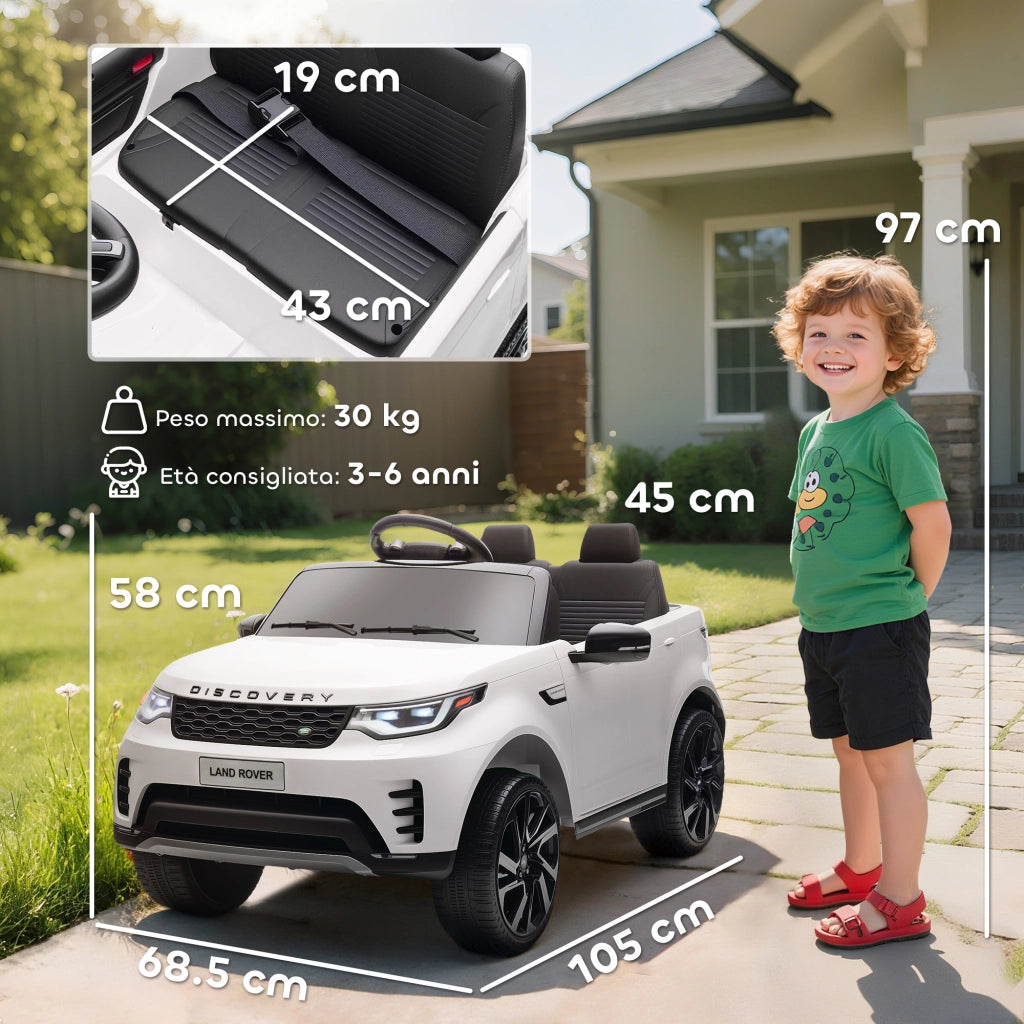 Macchina Elettrica per Bambini Licenza Ufficiale Land Rover Discovery 12V con Telecomando Bianco