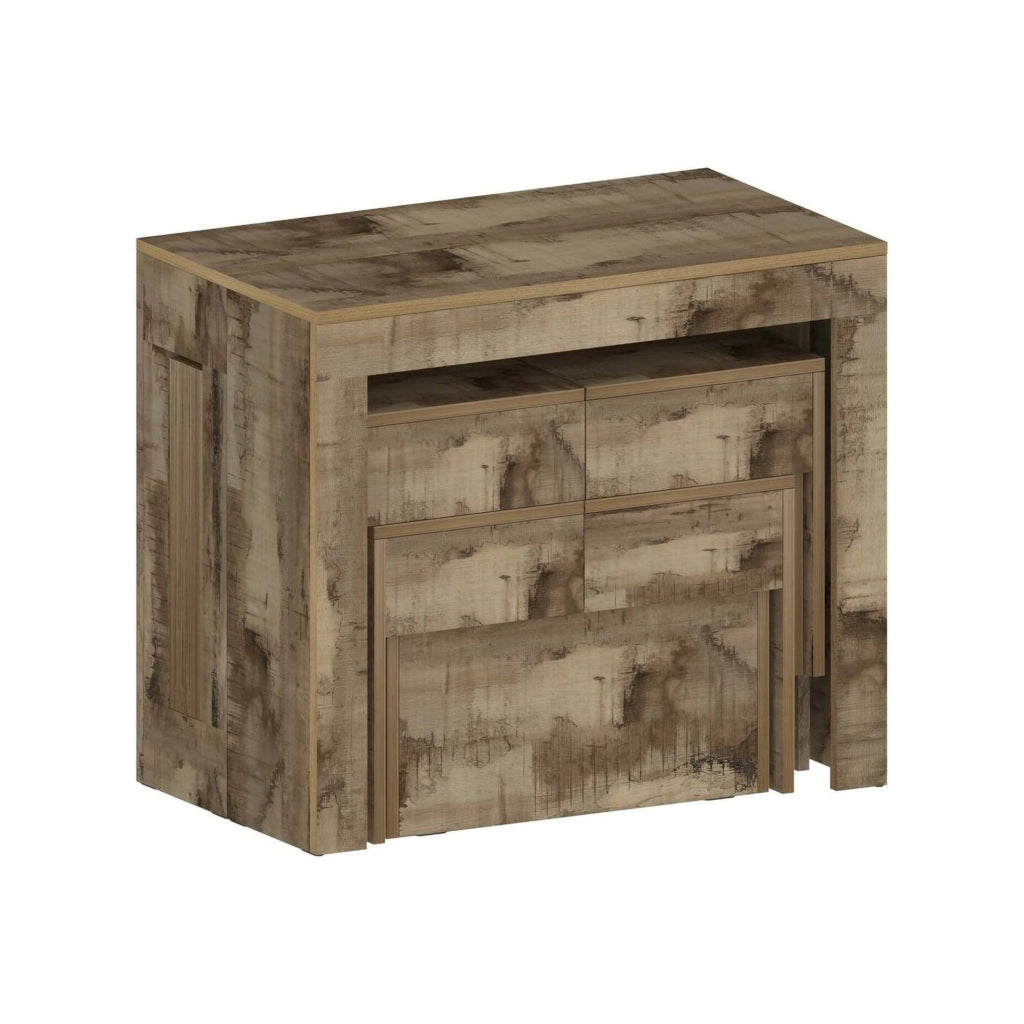 Set tavolo e sedie Auditore, Composizione multiuso, Set con consolle e 2 panche allungabili, 100% Made in Italy, 66x25h45 cm, Acero