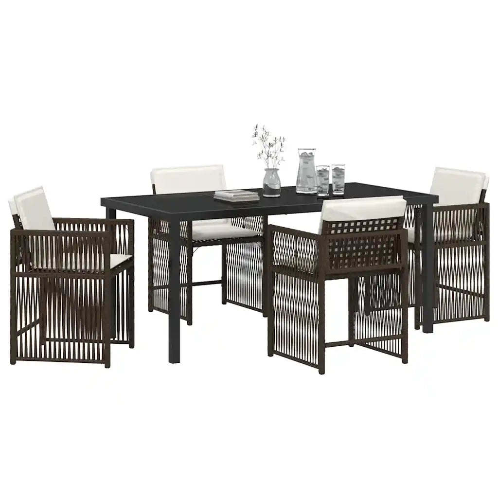 Set da Pranzo per Giardino 5 pz | Set Salotto da Giardino Marrone polyrattan