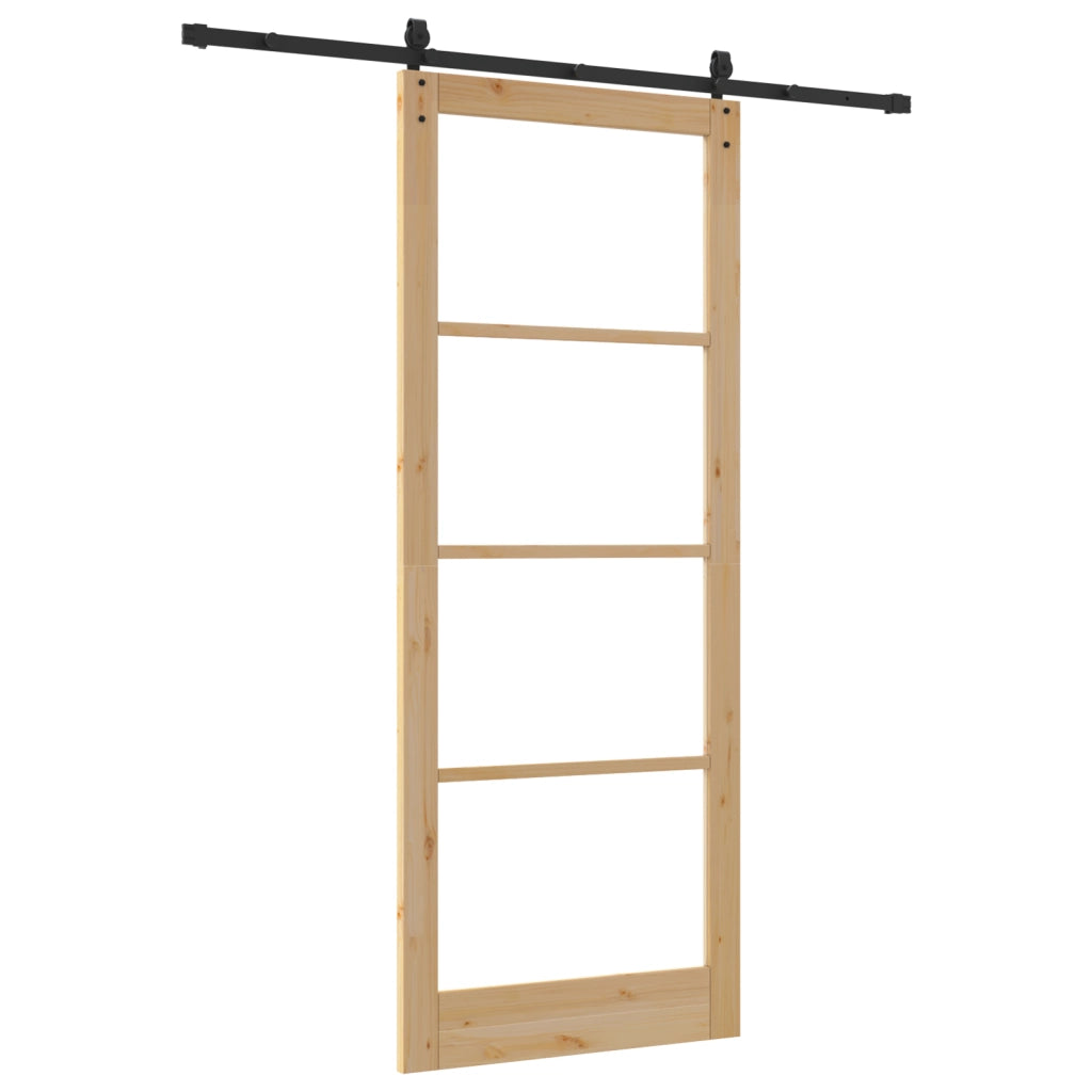 Set Porta Scorrevole  con Hardware 93x232 cm Legno Massello di Pino