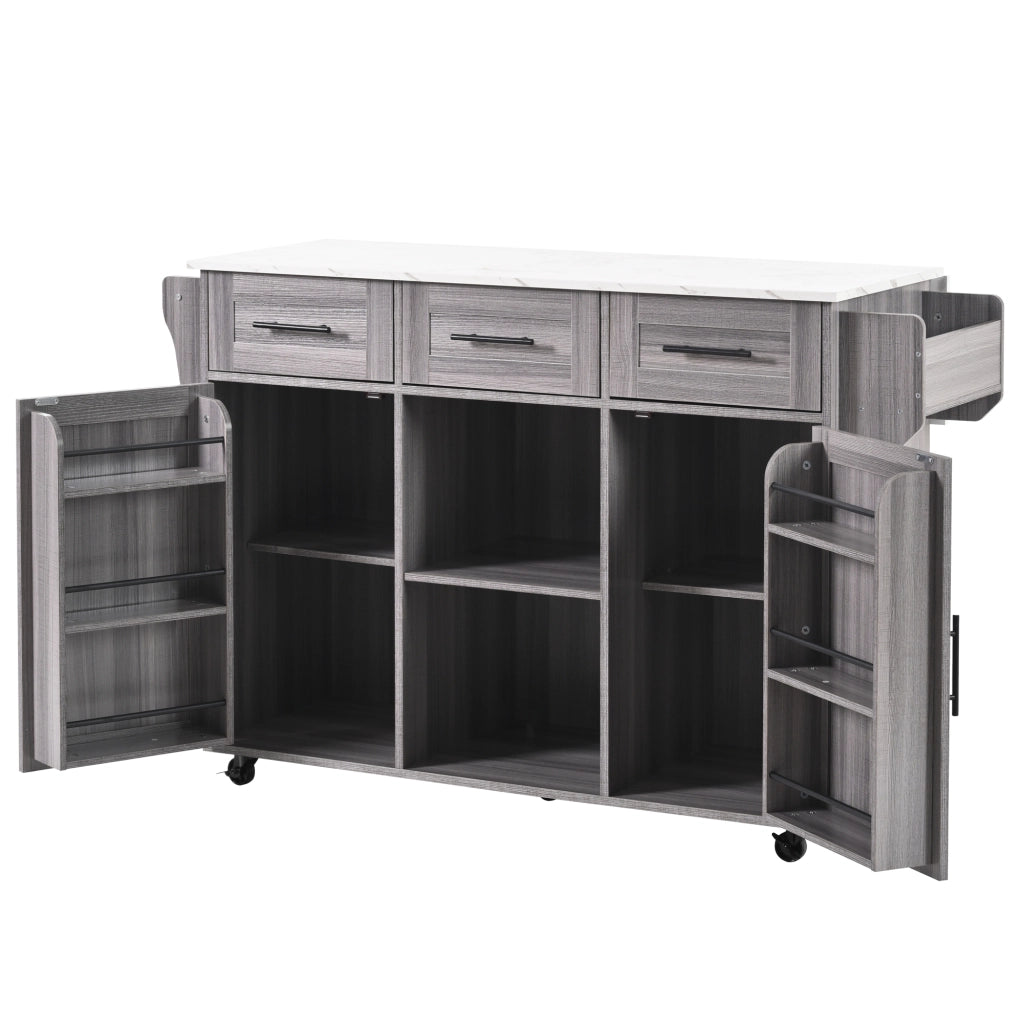 Tavolino Multiuso con Ripiano e Cassetti ¨C MINIMAL ¨C Legno Massello Grigio e Marmo Bianco, 139x46x91.5 cm