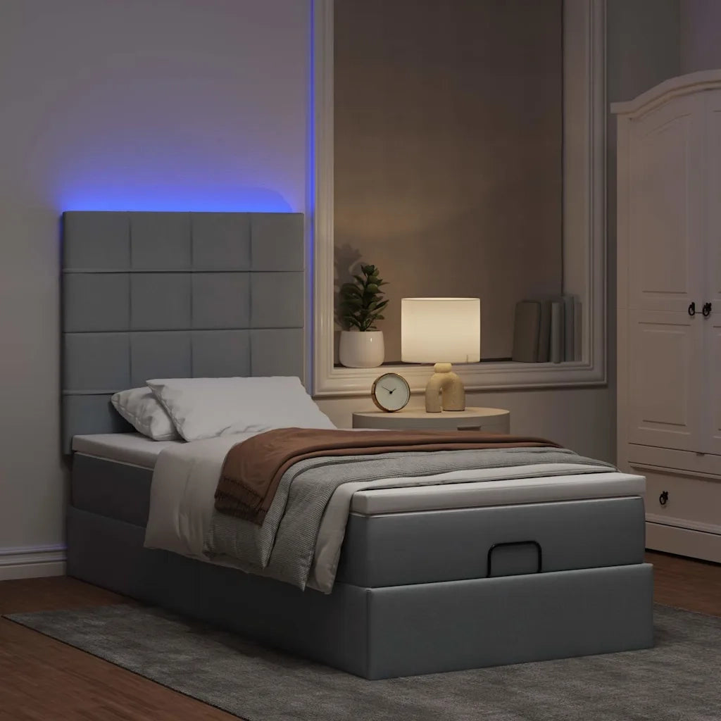 vidaXL Pouf Letto con Materasso e LED Grigio Chiaro 80x200cm Tessuto