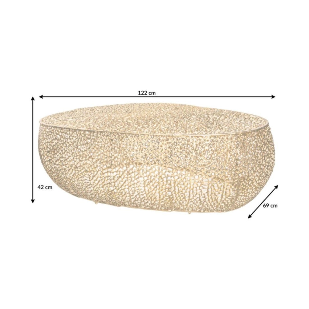 Tavolino da salotto design METRIX 122x69 cm – Alluminio dorato con motivi arrotondati
