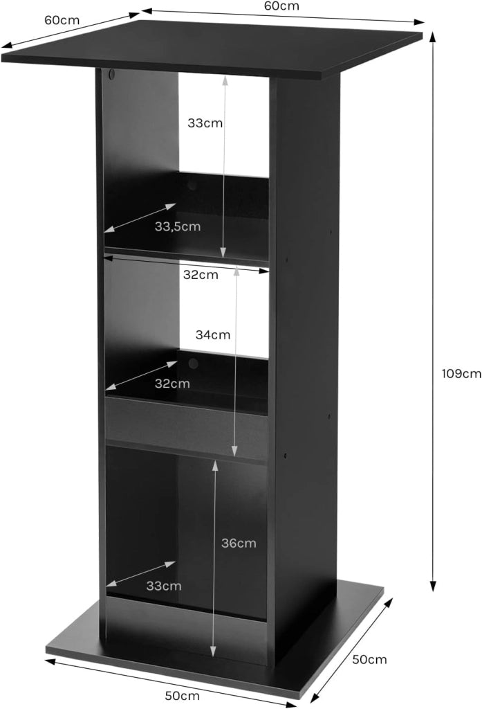 Tavolo da Bar Quadrato, Tavolino Alto e Stretto con 3 Ripiani, Tavolo Alto Cucina, Sala da Pranzo, Bistrot, in Truciolare, 60x60x109 cm, Nero