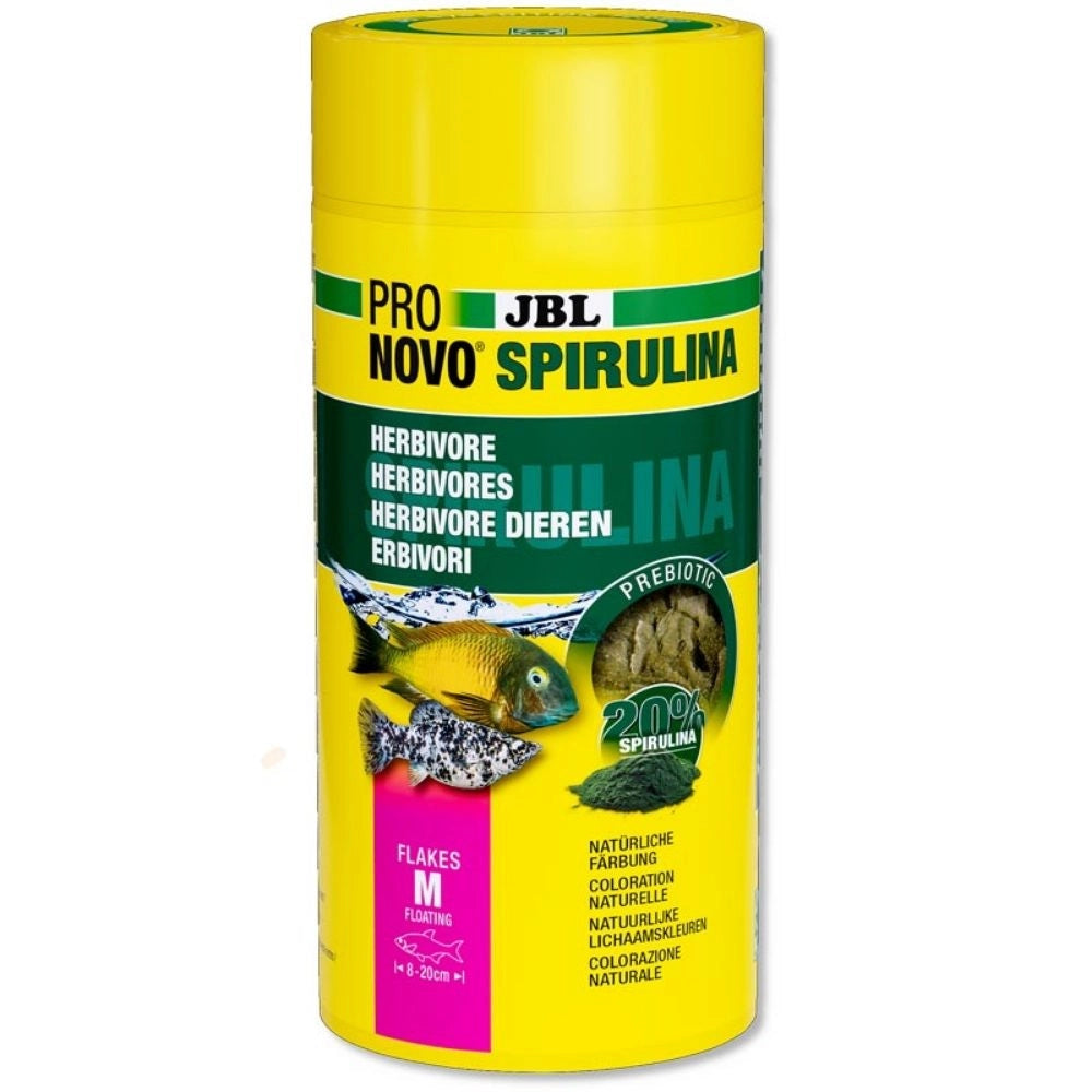 JBL ProNovo Spirulina Flakes M - Mangime in fiocchi a base di spirulina per tutti i pesci da 8 a 20 cm Formato: 1000 ml