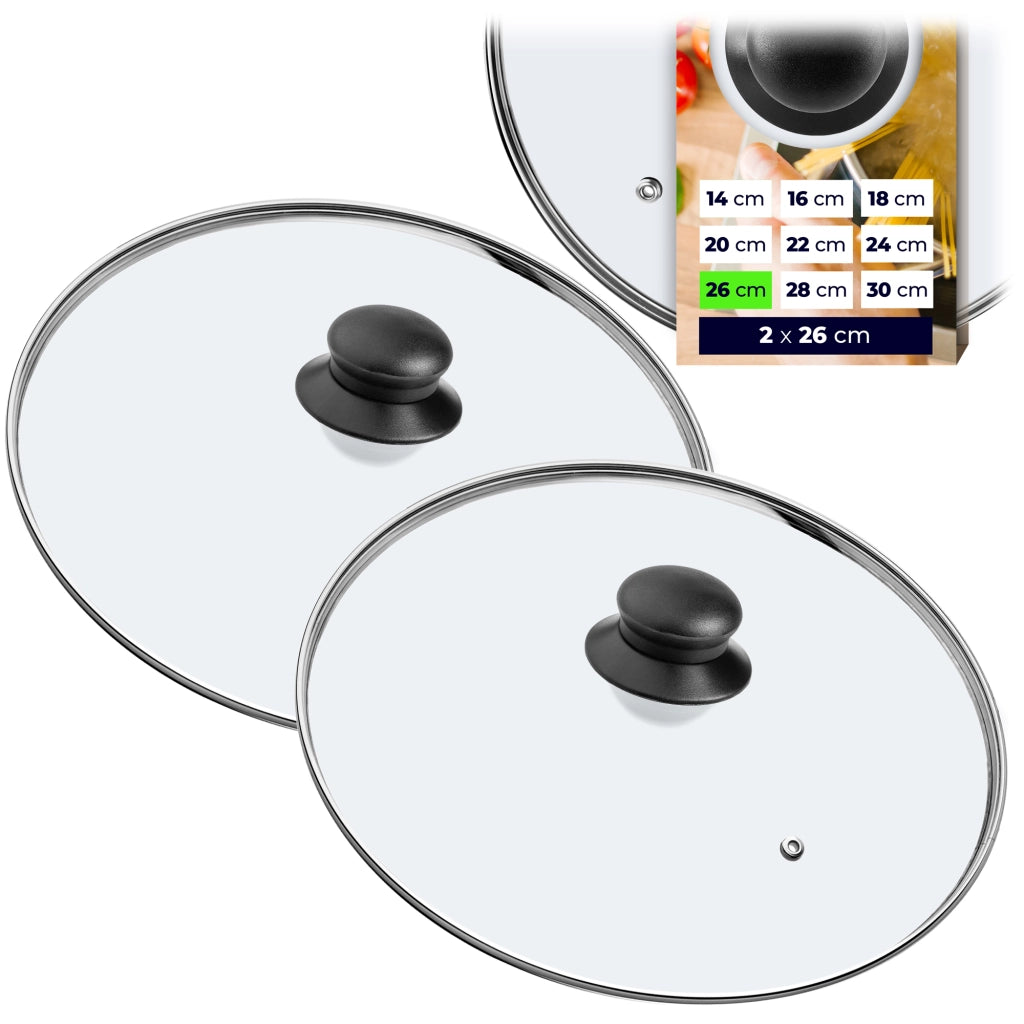 Set di 2 coperchi in vetro KADAX da 26 cm, resistenti al calore, per pentole e padelle.
