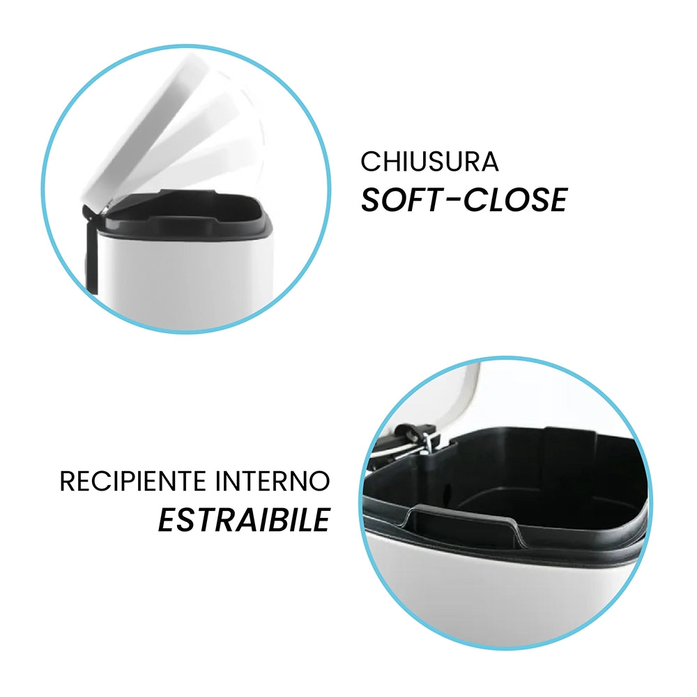 Set pattumiera 5lt a pedale e portascopino in acciaio bianco opaco Axin