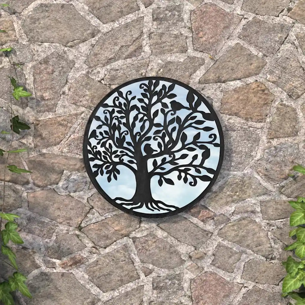 Specchio da Giardino-Specchio Decorativo-Specchio Esterno Nero 40x2,5 cm in Ferro Rotondo da Esterno