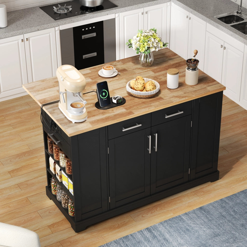 Isola cucina mobile 138 cm con piano ribaltabile e prese