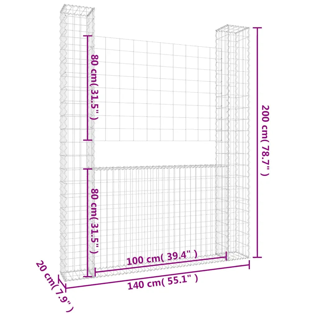 Gabbione a U con 2 Pali in Ferro 140x20x200 cm 151289