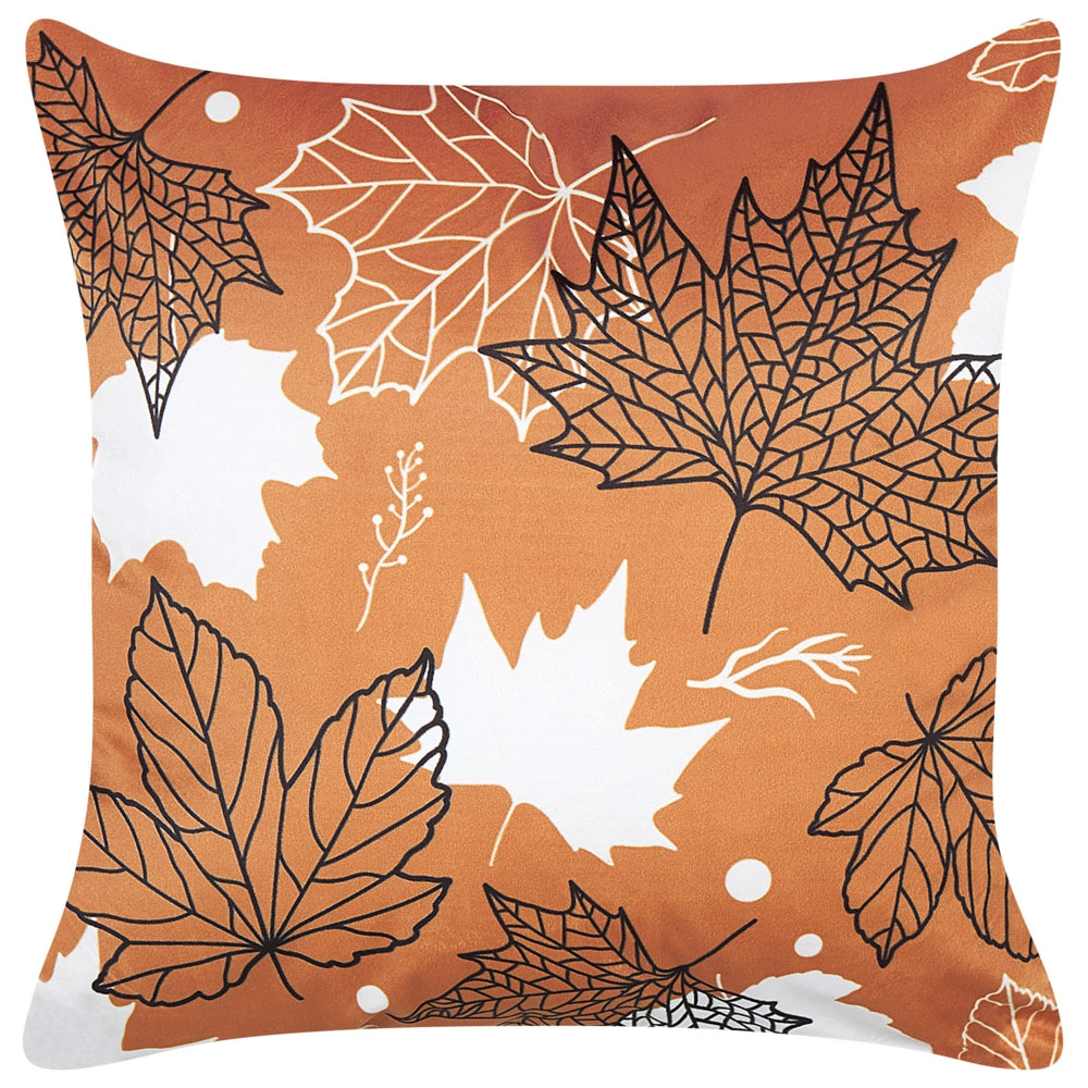 Cuscino in velluto arancione bianco nero 45 x 45 cm accessorio boho motivo foglia