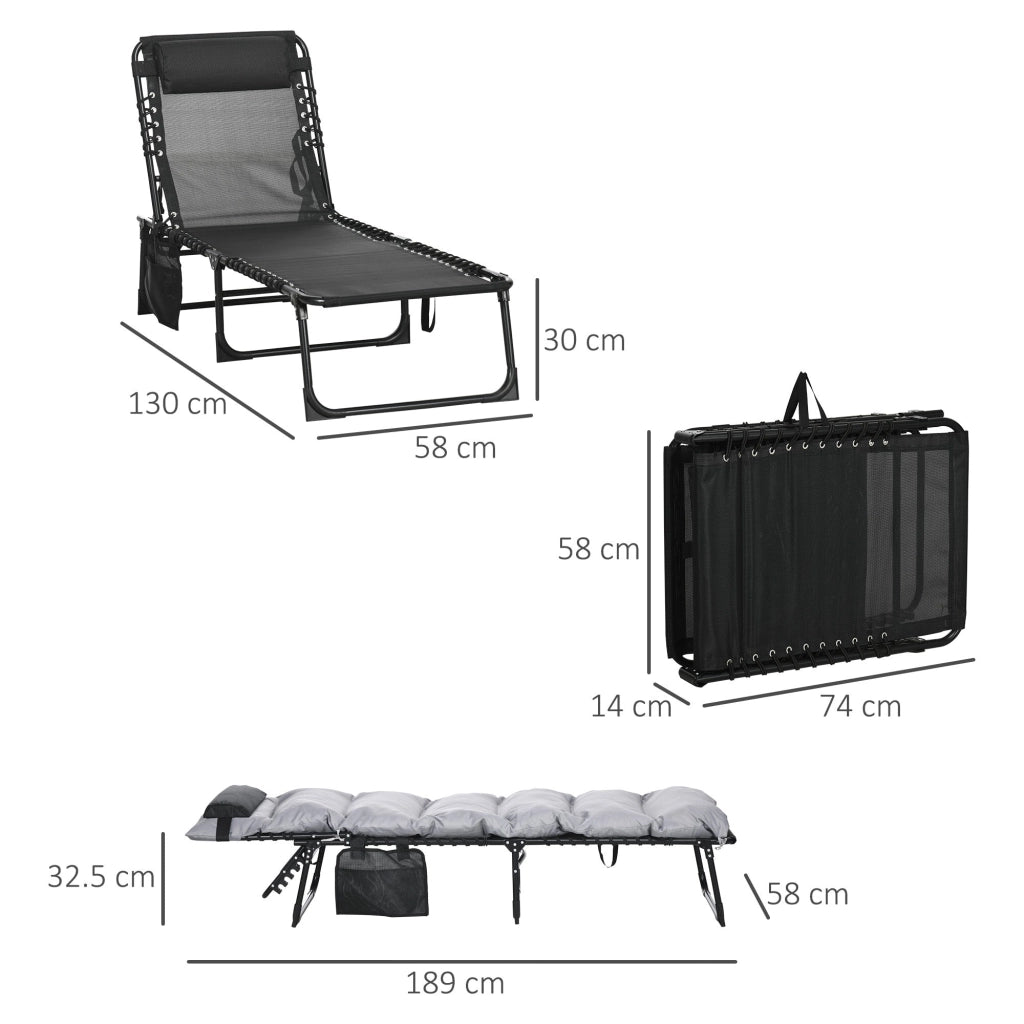 Lettino Prendisole da Giardino Pieghevole 58x189x32,5 cm con Cuscino e Tasca Laterale Grigio Chiaro