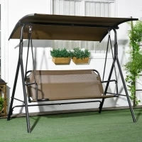 Dondolo da Giardino 3 Posti con Copertura Regolabile, in Acciaio e Poliestere, 172x110x153 cm, Marrone e Grigio