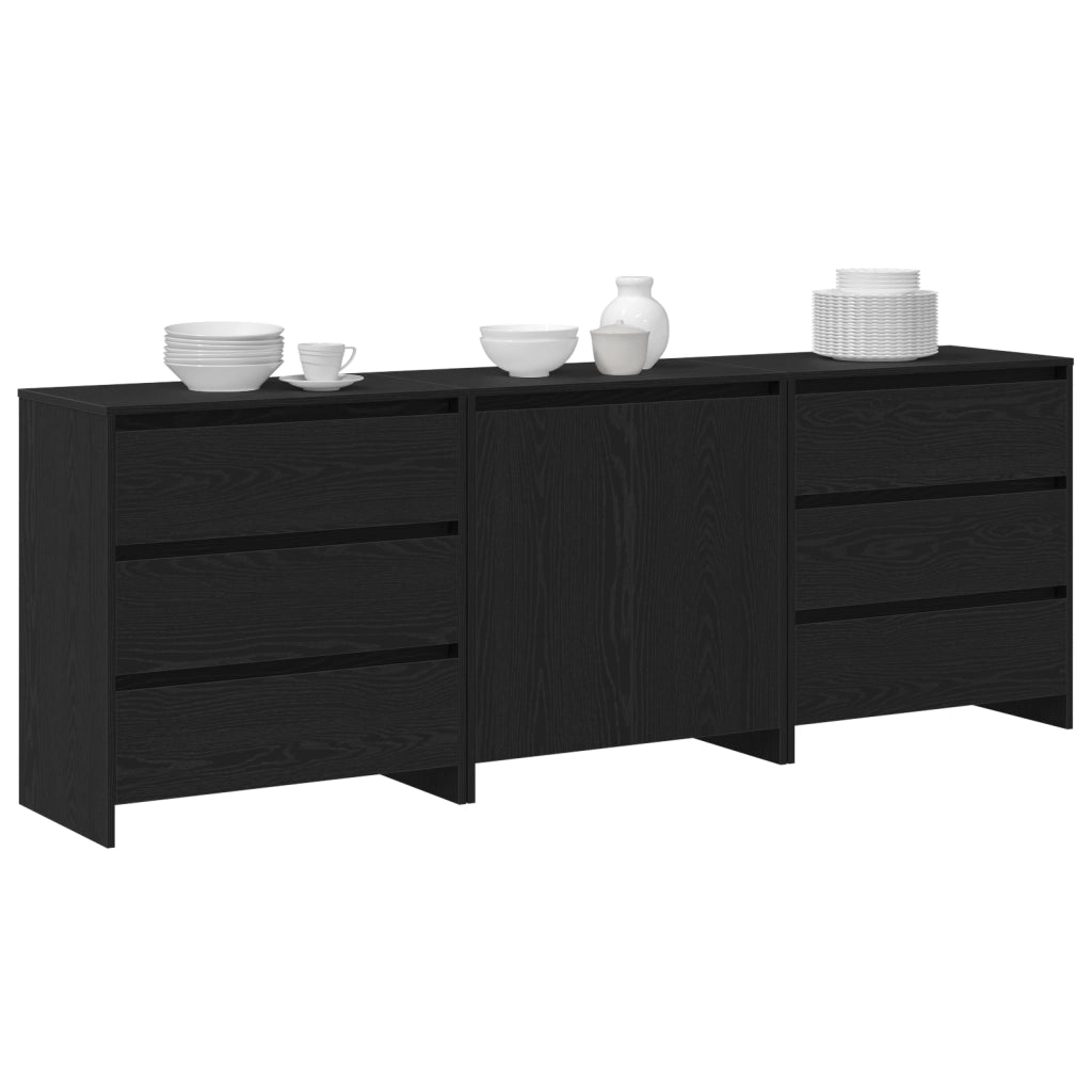 Set di 3 Sideboard in Legno Ingegnerizzato Nero