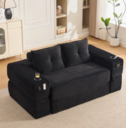 Divano letto modulare in velluto a coste nero 180x98 cm